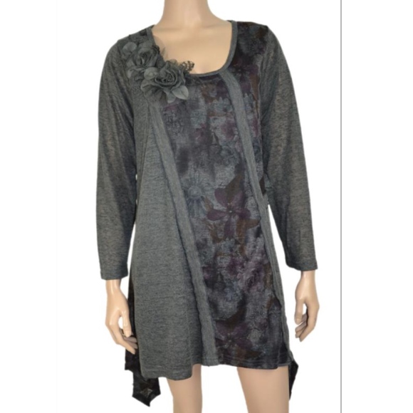 PRETTY ANGEL bohemian gray grey top tunic dress - Picture 2 of 5